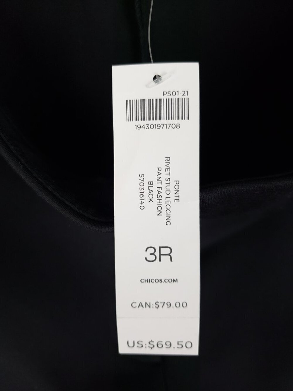 Chicos NWT Black Ponte Rivet Stud Legging Pull On Pants Womens 3/US 16 - Picture 9 of 11
